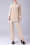 Champagne Mangas Longas 2 Peças Mãe da Noiva Pant Suits