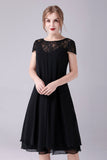 Preto A-line Cap Mangas Joelho Comprimento Mãe do Vestido da Noiva