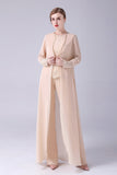 Champagne Long Coat 3 Peças Mãe da Noiva Pant Suits