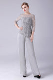Prata 2 Peças Slim Elegant Mother of the Bride Pant Suits