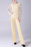 Daffodil Mangas Longas Lace Top Mãe da Noiva Pant Suits