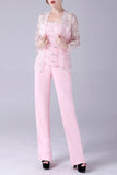 Rosa 3 Peças Casaco de Renda Mãe da Noiva Pant Suits