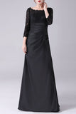 Preto A-line Barco Pescoço Mangas Longas Mãe do Vestido da Noiva