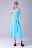 Céu Azul A-Line Pescoço Quadrado Mãe Do Vestido De Noiva Com Plissado