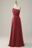 Um Ombro Rosa A Line Vestido de Dama de Honor