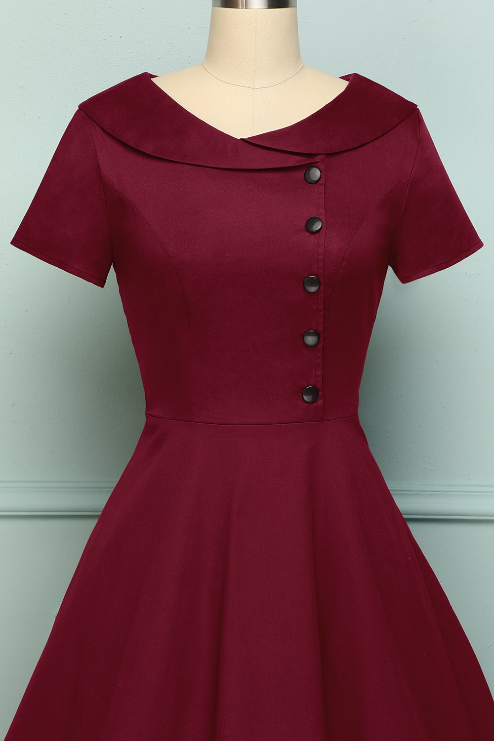 Borgonha Botão Vestido