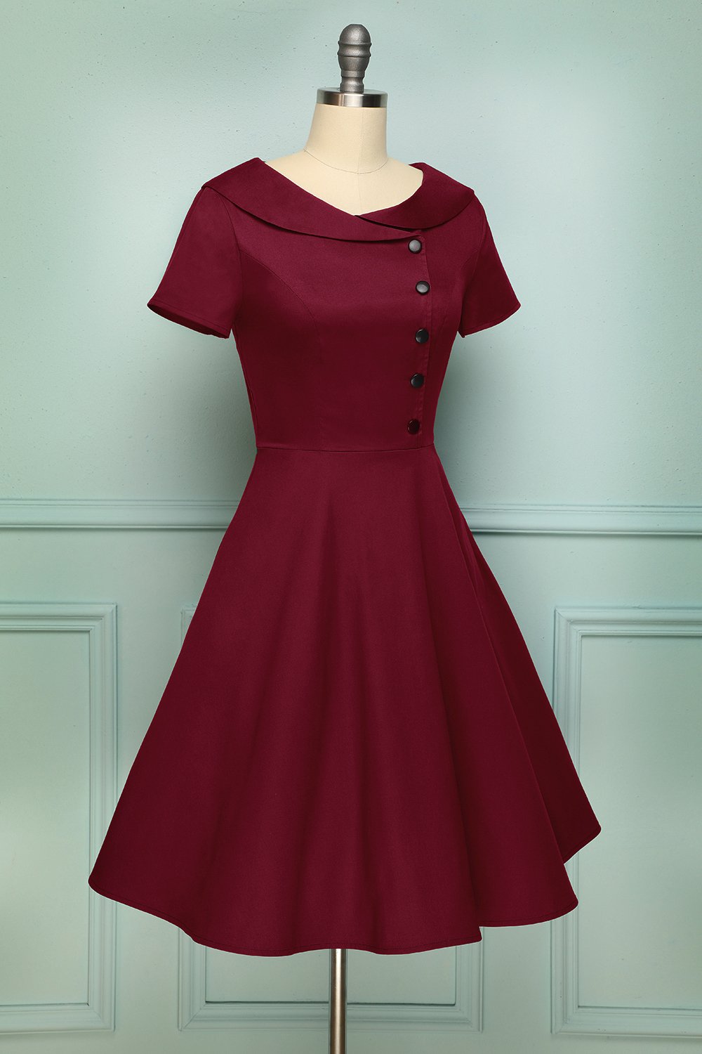 Borgonha Botão Vestido