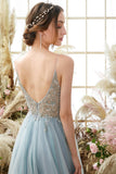 Vestido de Cerimónia Comprido Azul Claro Perolização