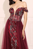 Borgonha frisada longo vestido de baile