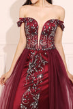 Borgonha frisada longo vestido de baile