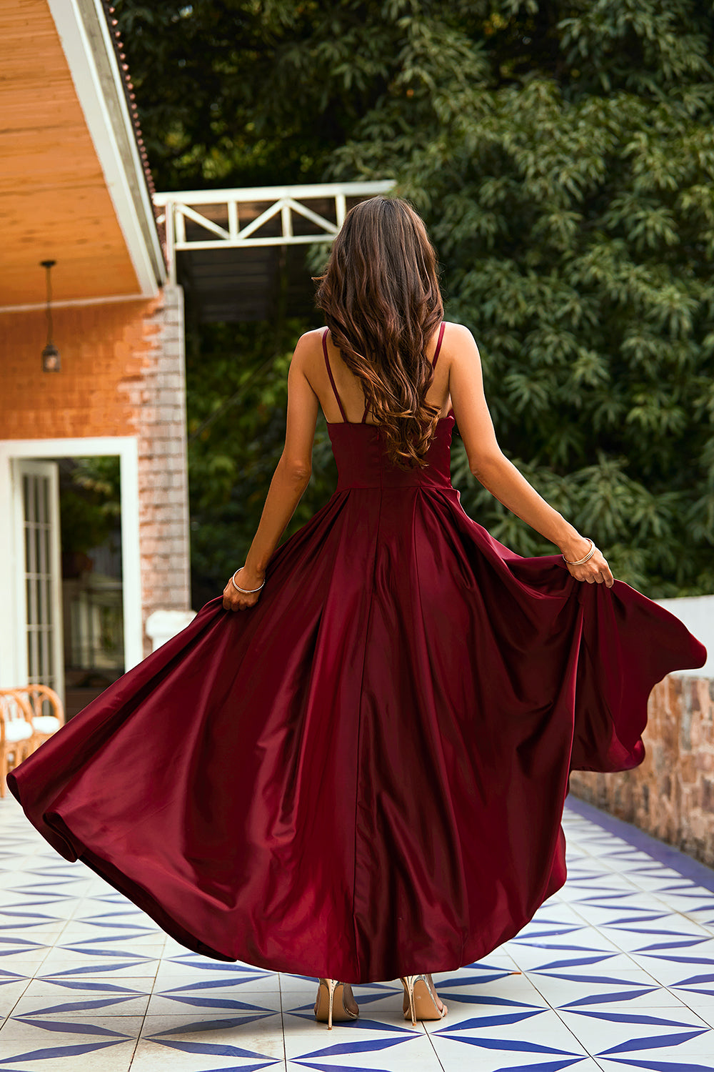 Vestido Longo Cetim Borgonha