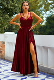 Vestido Longo Cetim Borgonha