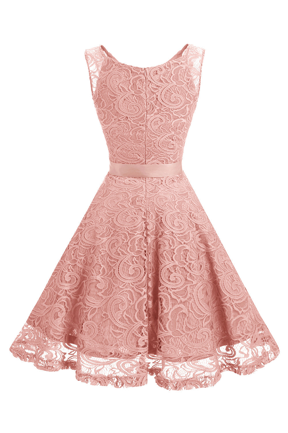 Blush V-Neck Lace Party Dress com faixa