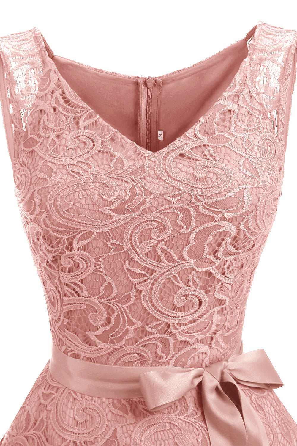Blush V-Neck Lace Party Dress com faixa