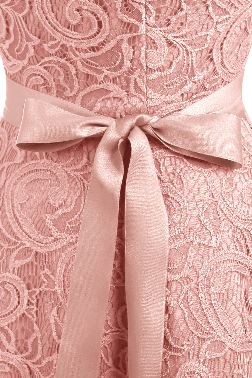 Blush V-Neck Lace Party Dress com faixa