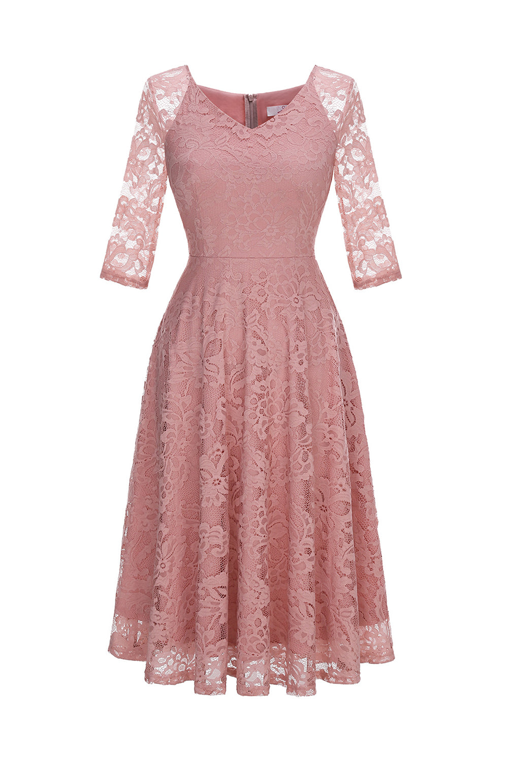 Blush V-Neck 3/4 Mangas Vestido de festa de renda