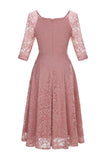 Blush V-Neck 3/4 Mangas Vestido de festa de renda