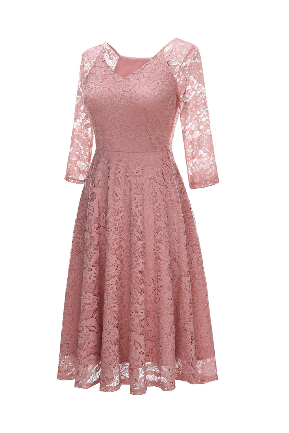 Blush V-Neck 3/4 Mangas Vestido de festa de renda
