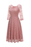 Blush V-Neck 3/4 Mangas Vestido de festa de renda