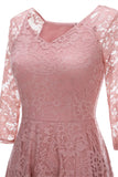 Blush V-Neck 3/4 Mangas Vestido de festa de renda