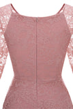Blush V-Neck 3/4 Mangas Vestido de festa de renda