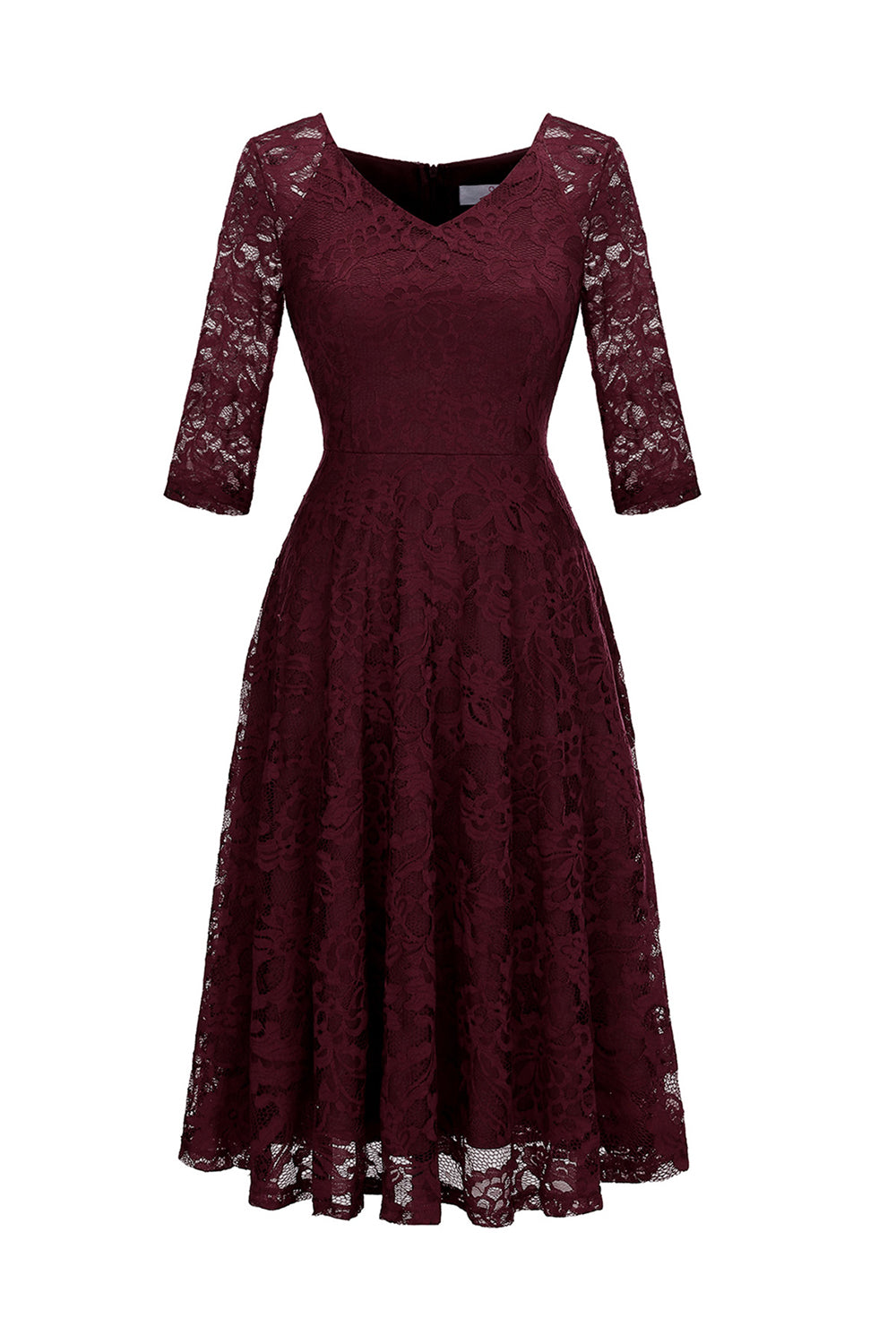 Blush V-Neck 3/4 Mangas Vestido de festa de renda