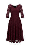 Blush V-Neck 3/4 Mangas Vestido de festa de renda