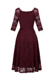 Blush V-Neck 3/4 Mangas Vestido de festa de renda