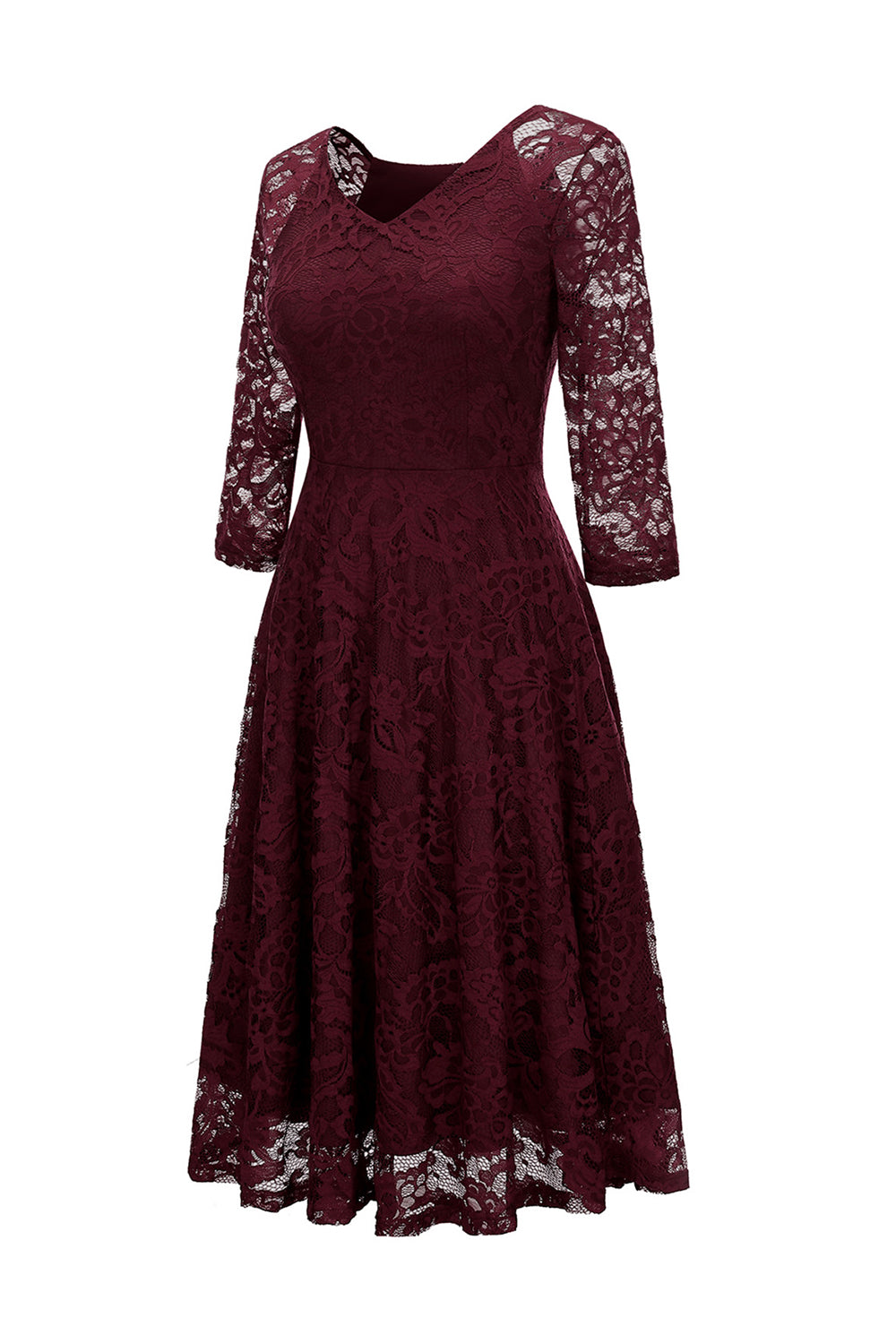 Blush V-Neck 3/4 Mangas Vestido de festa de renda