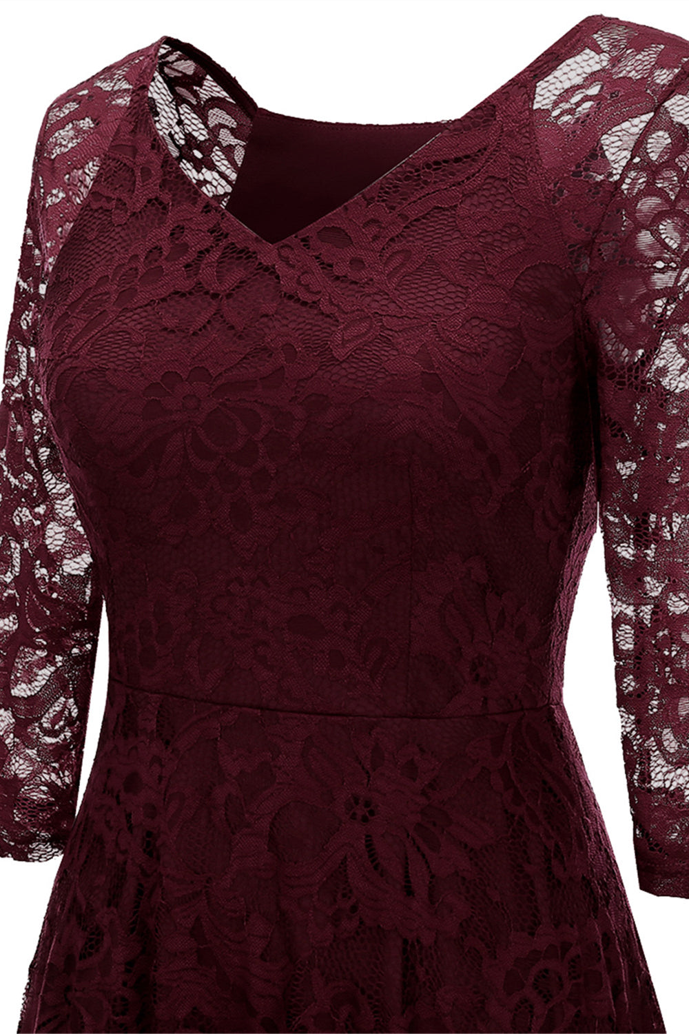 Blush V-Neck 3/4 Mangas Vestido de festa de renda