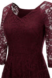Blush V-Neck 3/4 Mangas Vestido de festa de renda