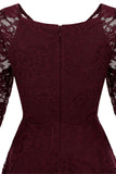 Blush V-Neck 3/4 Mangas Vestido de festa de renda