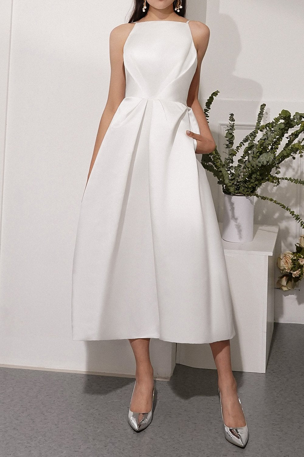 Vestido Midi com tiras de espaguete branco