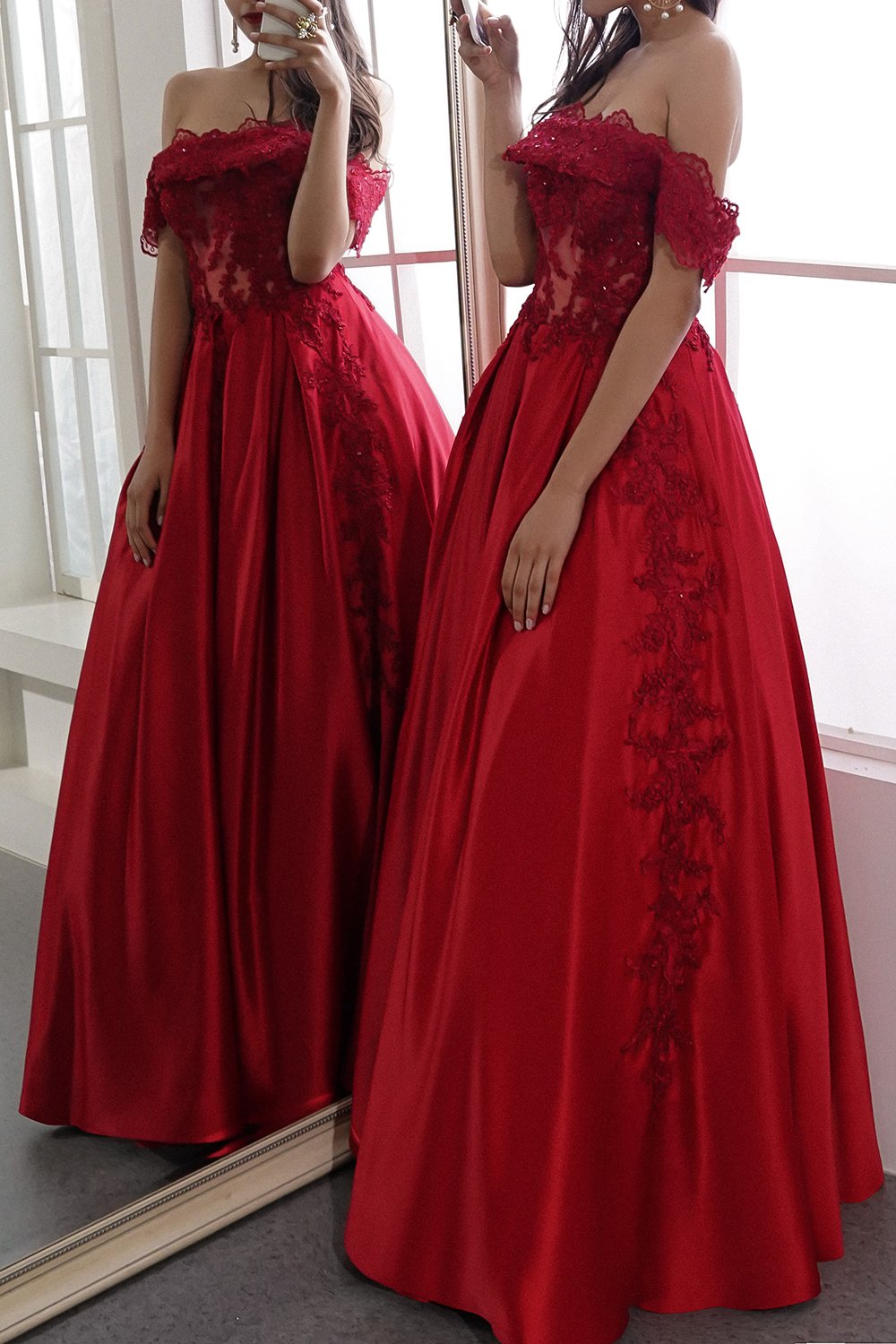Vermelho fora do ombro Vestidos de Cerimónia