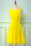 Vestido amarelo vintage de 1950 com renda oca