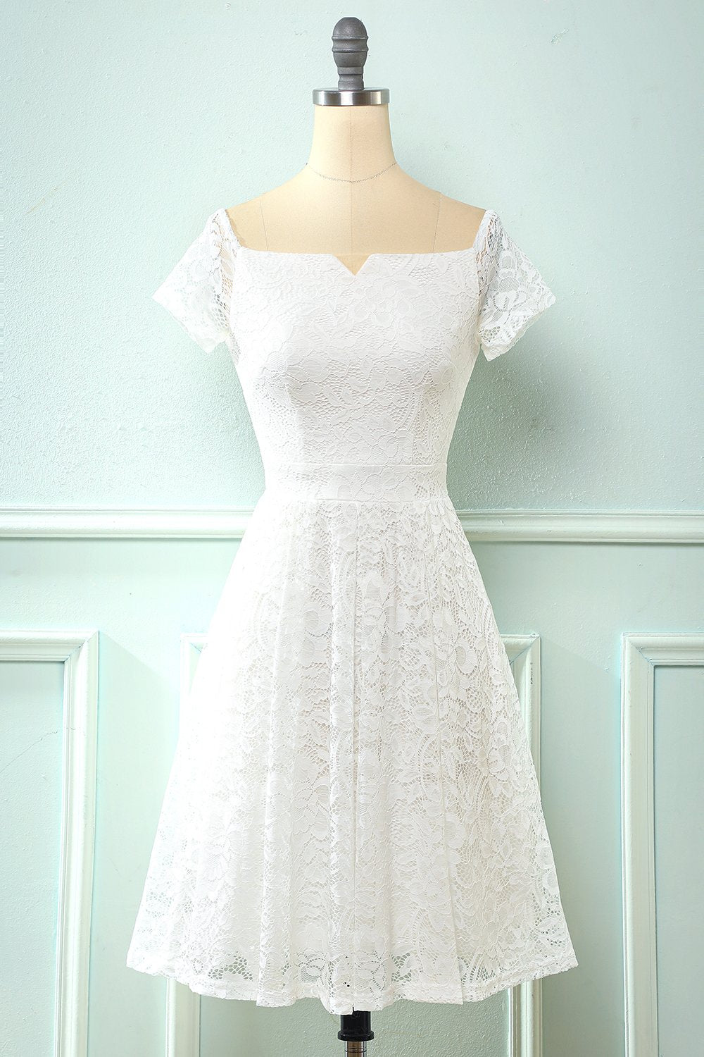 Branco fora do vestido de festa de renda de ombro