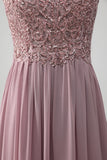 Crepúsculo A-line frisado Chiffon pescoço redondo maxi mãe do vestido da noiva