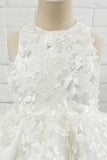 Vestido de menina flor sem mangas de aplique branco
