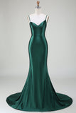 Sereia Verde Escuro Alças Esparguete Varrer Trem Vestido Baile