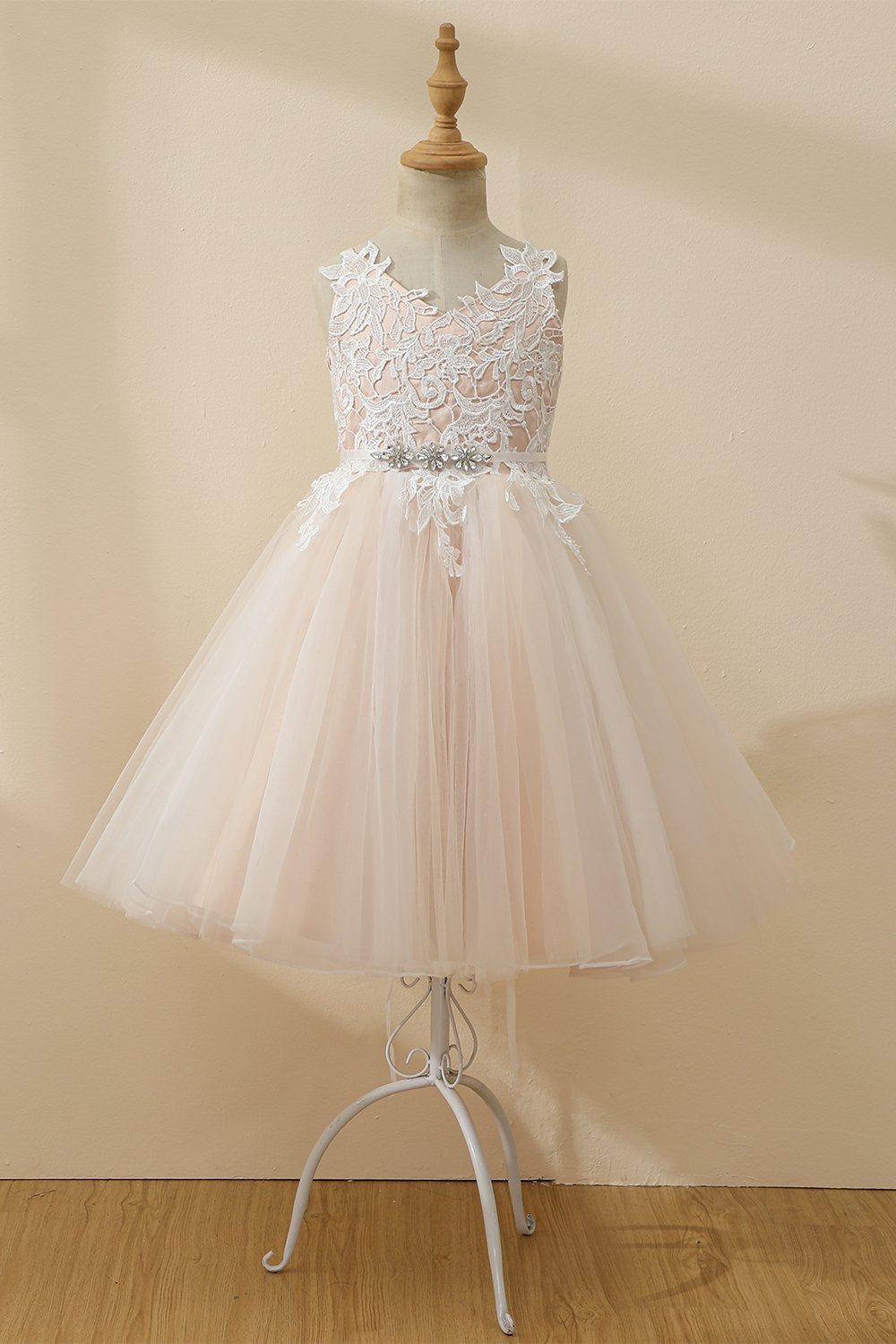 Vestido de menina de flor de tule de champanhe de champanhe
