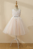Vestido de menina de flor de tule de champanhe de champanhe