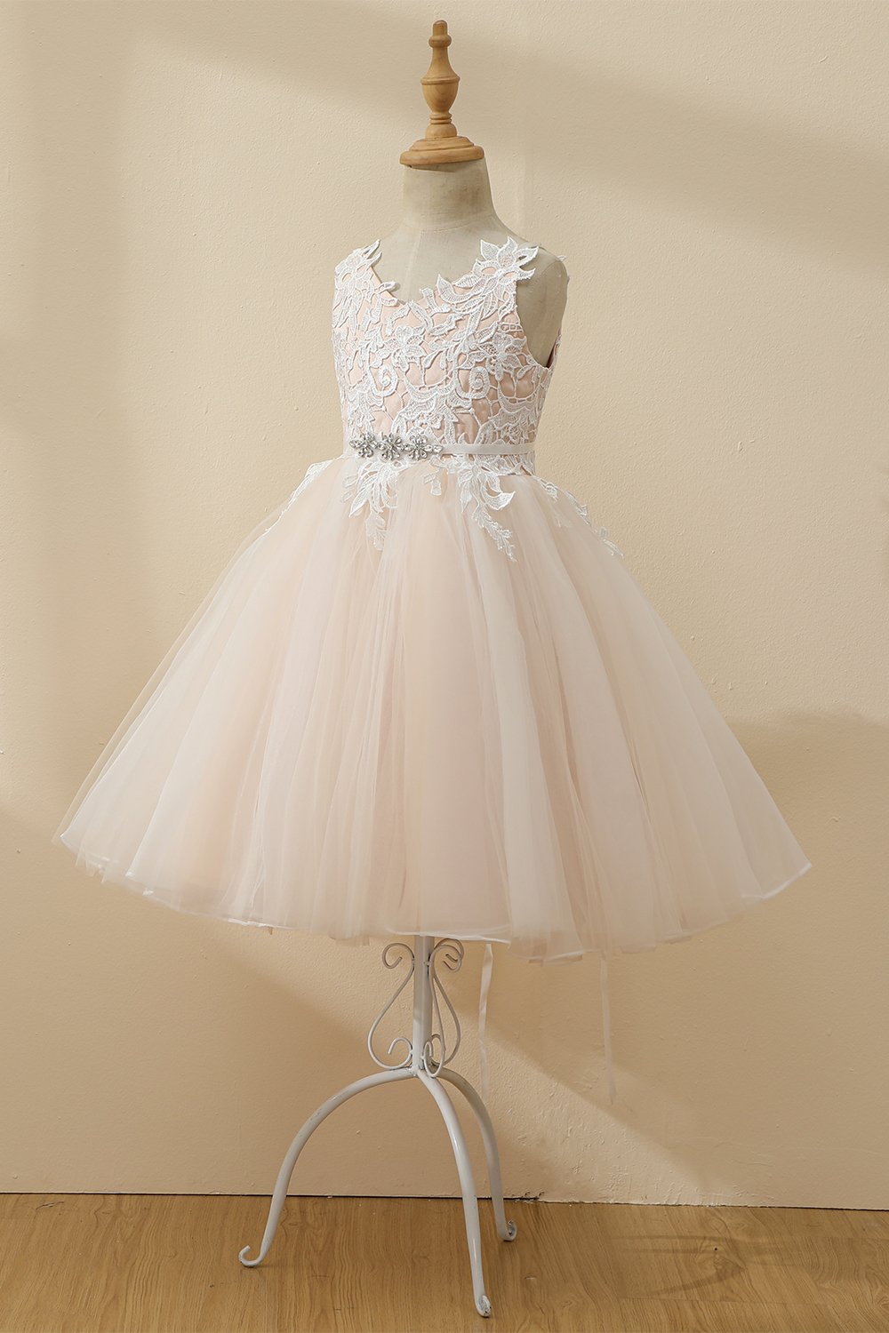 Vestido de menina de flor de tule de champanhe de champanhe