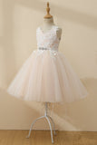 Vestido de menina de flor de tule de champanhe de champanhe