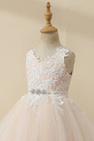 Vestido de menina de flor de tule de champanhe de champanhe