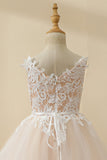 Vestido de menina de flor de tule de champanhe de champanhe