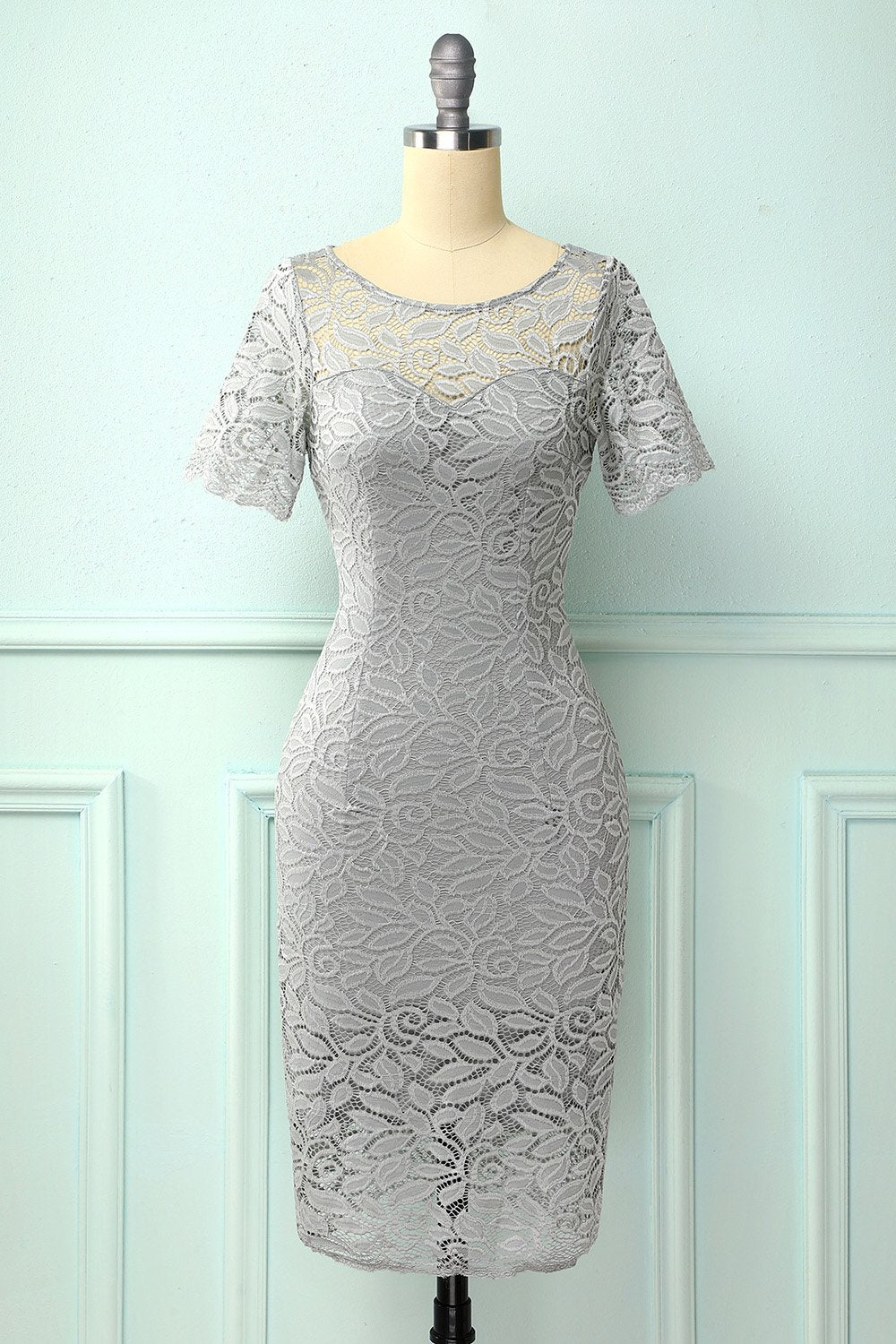 Vestido de renda cinza Bodycon