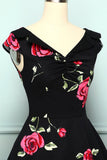 Vestido preto estampado rosa
