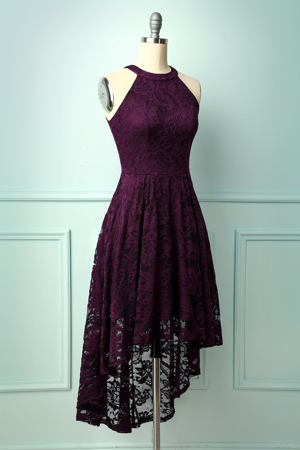 Púrpura Vestido de Renda Midi