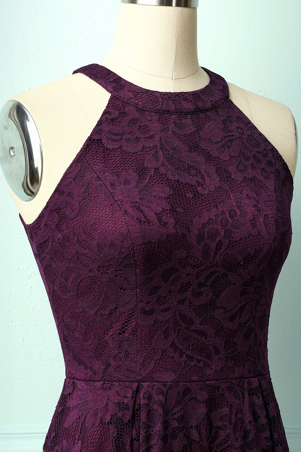 Púrpura Vestido de Renda Midi