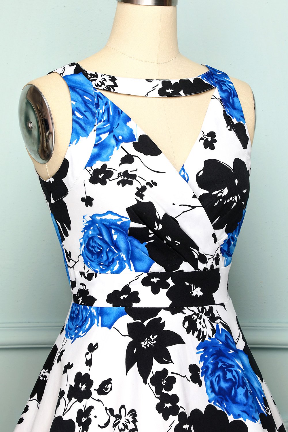 1950 Vestido Floral com decote em V